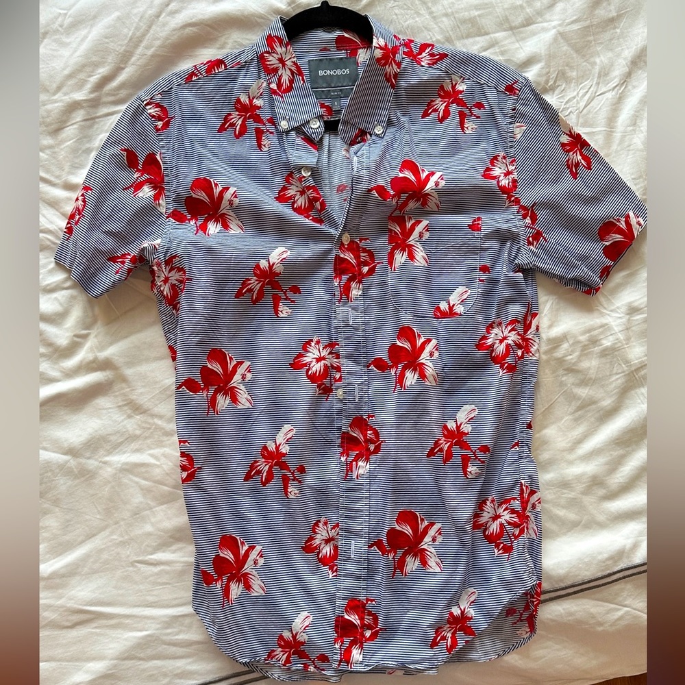 Bonobos Men’s Short Sleeve Riviera Shirt - Striped/Floral/Aloha - Small Slim